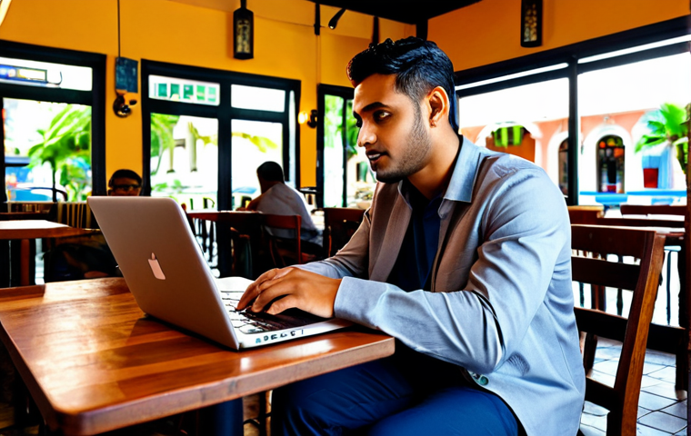 Cozy Cafe Scene**

"A professional blogger sitting at a cafe in Port Louis, Mauritius, fully clothed in modest attire, working on a laptop, a cup of coffee on the table, safe for work, appropriate content, perfect anatomy, natural proportions, professional photography, warm lighting."

**