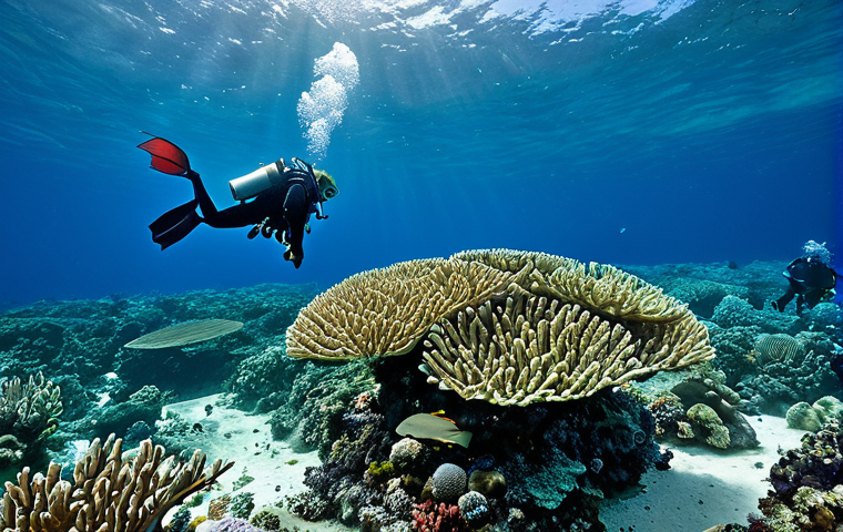 모리셔스 산호초 보호 - Coral Reef Restoration**
"A vibrant underwater scene showcasing coral restoration efforts in Maurit...