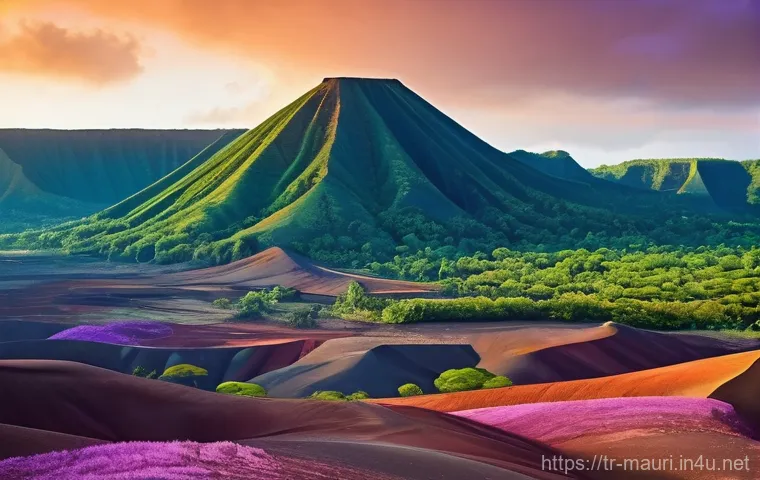 모리셔스 관광 필수 코스 - **Prompt 2: Serene Hike in Black River Gorges National Park**
    "A lush, vibrant green landscape w...